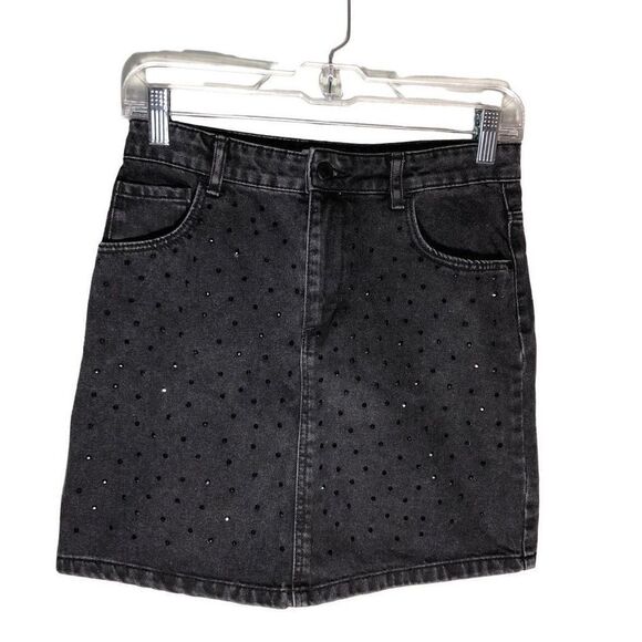 Denim Co. Teen's Black rhinestone Denim Button Fly Mini Skirt Size 7 - Picture 1 of 15